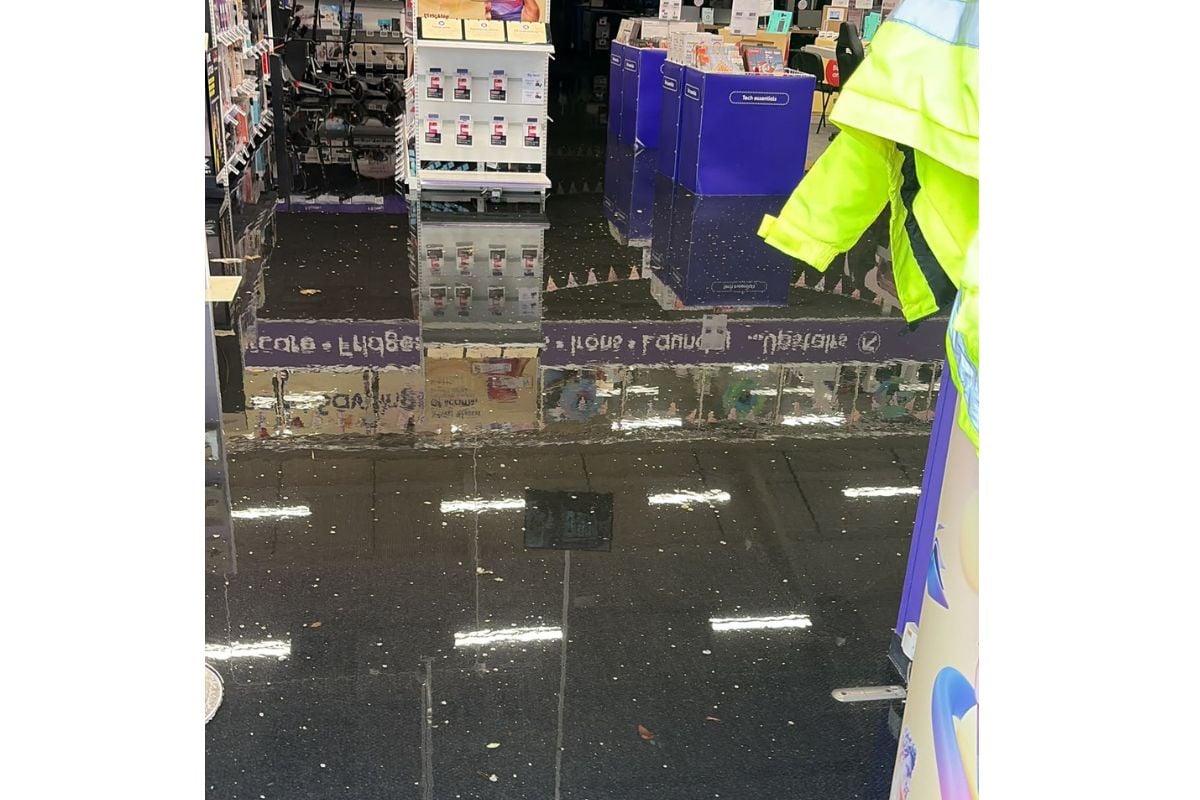 Picture shows Portsmouth shop left flooded after heavy rain
