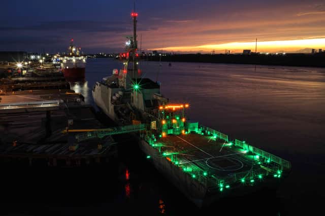 HMS Forth's new helicopter landing system in action