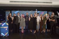 The Portsmouth and Chichester Apprenticeship Awards 2026, took place on Thursday, October 22, 2026, at The Marriott Hotel in Portsmouth.

Pictured is: (fifth from left) Compere Mark Collins with all the winners.

Picture: Sarah Standing (221026-1313)