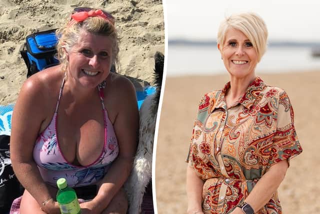 Emma Artemiou before and after her weight loss journey. A Portsmouth grandmother who struggled with weight gain during the menopause has lost nearly 40 per cent of her body weight after joining a support group, without using jabs.