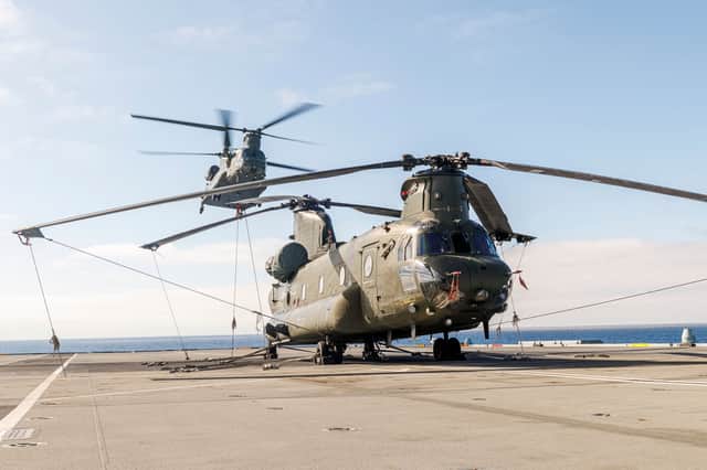 Chinooks of 27 Squadron on the flight deck.