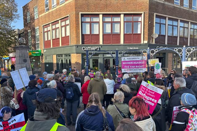 Counter demonstrators in Gosport during today's anti-immigration march.