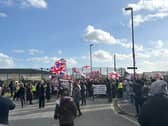 Anti-immigration protestors marching in Gosport following recent migrant boat landings.