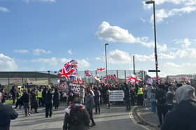 Anti-immigration protestors marching in Gosport following recent migrant boat landings.