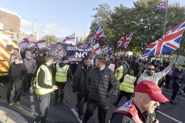 Stand up to racism and anti-migrant protesters from across the South Coast, held protests in Gosport town centre on Sunday, October 25, 2026.

Picture: Sarah Standing (251026-1733)