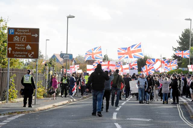 Stand up to racism and anti-migrant protesters from across the South Coast, held protests in Gosport town centre on Sunday, October 25, 2026.

Picture: Sarah Standing (251026-5005)