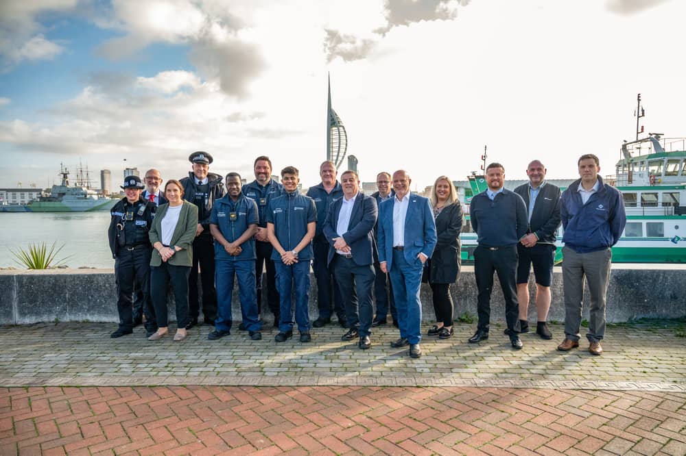 Photo of: Representatives from Hampshire & Isle of Wight Constabulary, the Travel Safe team, Stagecoach, First Bus and Gosport Ferry with Councillor Peter Candlish, Cabinet Member for Transport, Portsmouth City Council; Councillor Stevyn Ricketts, Chair – Community and Environment Board, Gosport Borough Council and Councillor Steve Forster - Executive Member for Highways and Passenger Transport, Hampshire County Council