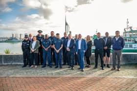 Photo of: Representatives from Hampshire & Isle of Wight Constabulary, the Travel Safe team, Stagecoach, First Bus and Gosport Ferry with Councillor Peter Candlish, Cabinet Member for Transport, Portsmouth City Council; Councillor Stevyn Ricketts, Chair – Community and Environment Board, Gosport Borough Council and Councillor Steve Forster - Executive Member for Highways and Passenger Transport, Hampshire County Council