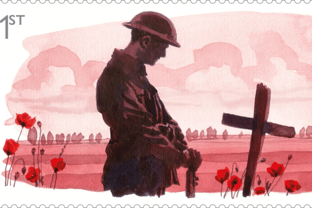 Commemorative Remembrance stamps are being produced by Royal Mail and will be issued on Armistice Day. Pictured: First World War soldier