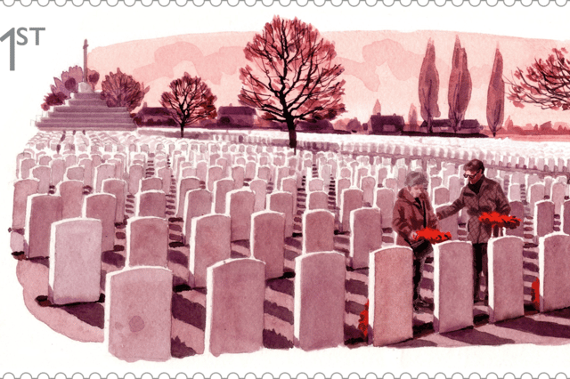 Commemorative Remembrance stamps are being produced by Royal Mail and will be issued on Armistice Day. Pictured: Wreaths laid at Tyne Cot Cemetery.