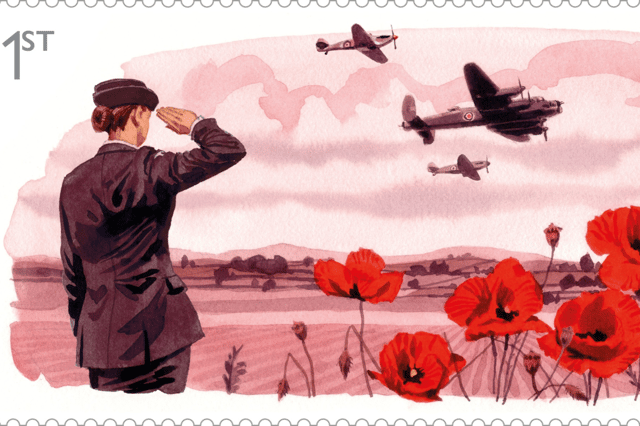 Commemorative Remembrance stamps are being produced by Royal Mail and will be issued on Armistice Day. Pictured: Saluting an RAF flypast.