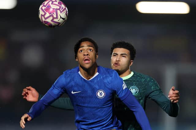 Ryan Kavuma-McQueen in action for Chelsea in the FA Youth Cup against Manchester City in February 2026. Picture: Andrew Redington/Getty Images