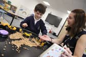 Niko Hadjigeorgiou, aged 5, with his mum Sarah Hadjigeorgiou, in The Quay at St George’s CofE Primary School, Portsea