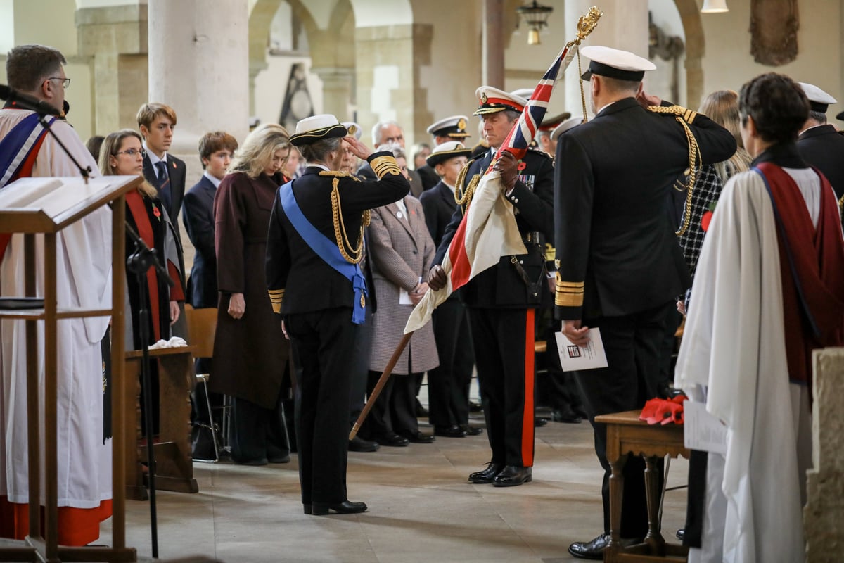 Princess Royal hands Queen Elizabeth II's Colours to Portsmouth Cathedral in 'poignant' Royal Navy service