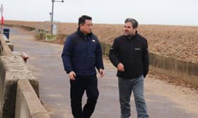 Alan Mak MP at Eastoke on Hayling with Environment Agency Area Director Simon Moody