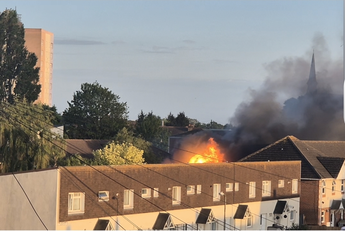 Dramatic pictures and video show flames in fire which erupted from a shed in Gosport