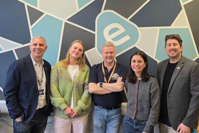 (L-R) Dave Humphries CEO of Shaping Portsmouth, Lily Beard, Ian James of Express FM, Milly Chauhan and Daniel O'Brien MD of Citrus 