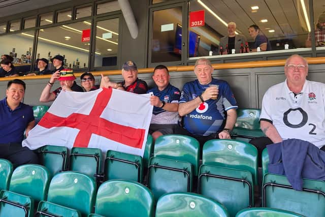 Alan Mak MP (left) with some of the Havant Royal British Legion party at the Allianz Stadium, Twickenham