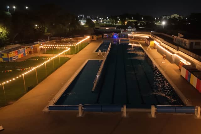 Hilsea Lido at night, Portsmouth