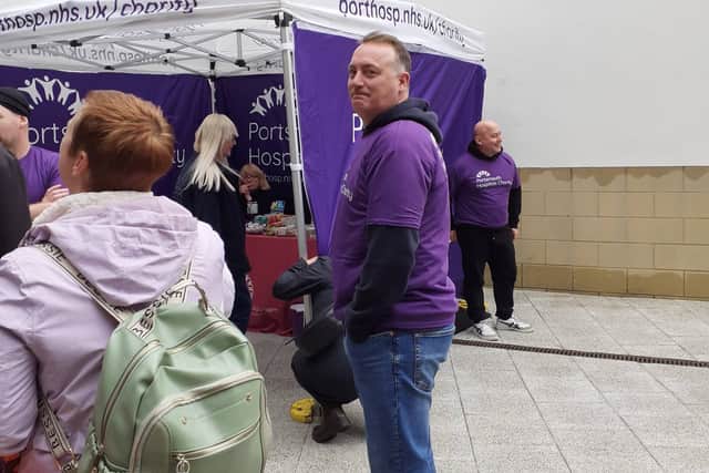 Paul Marsh looking scared before abseiling the Spinnaker Tower
