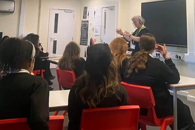 Nikki talking to year 8's