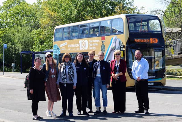 Portsmouth Museums and Stagecoach South in front of the Portsmouth 100 bus