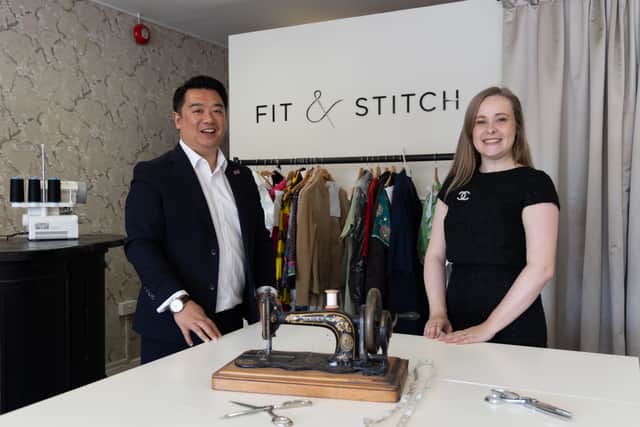 Alan Mak MP with Fit & Stitch owner Verity Horton at her new shop in Havant