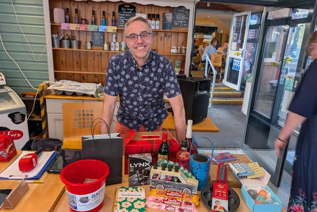 Gary Parker with donated raffle prizes
