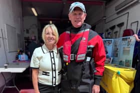 Patrick's Mum, Ann Beach with GAFIRS volunteer Coxswain Mike Allen who tried to save him