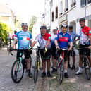 Alan Mak MP (centre) with fellow riders on the leg between Evreux and Paris during the 40th Hayling Cycle Ride