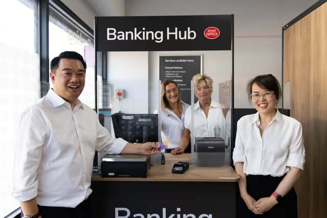 Alan Mak MP with staff at the new temporary Banking Hub in Havant