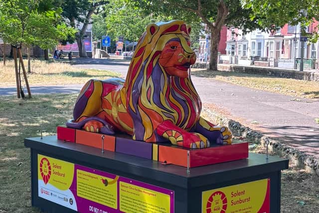 Solent Sunburst, designed by artist Lynne Hollingsworth, is one of 45 lion sculptures on the Pride of Portsmouth trail celebrating 100 years of Portsmouth's city status.