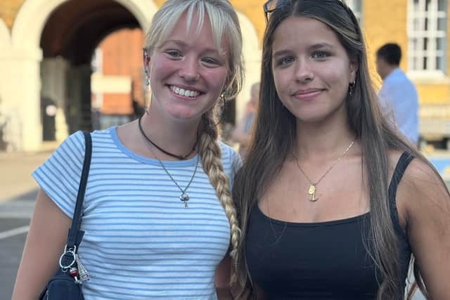 Iona and Yasmin celebrate A* grades in Art