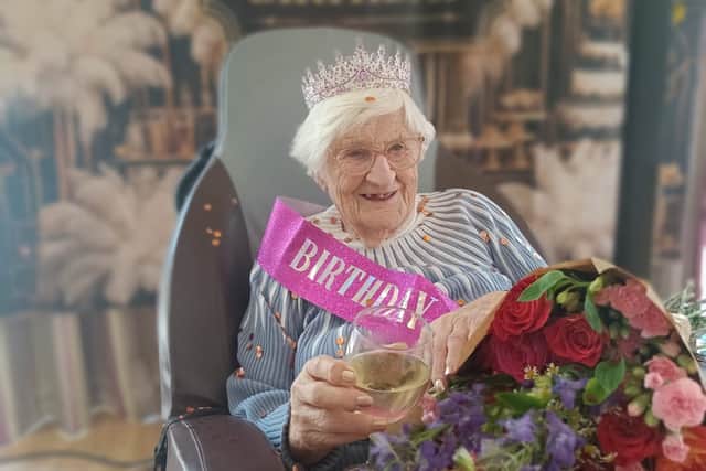 Morna Lang, resident at Care UK’s Kings Lodge, celebrating her 101st birthday
