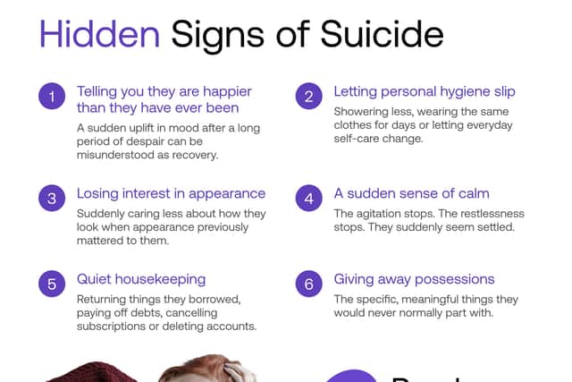 The charity is sharing the hidden signs of suicide to raise awareness of suicide prevention