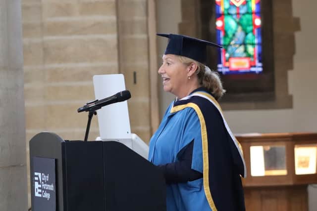 City of Portsmouth College Principal and CEO Katy Quinn addresses the graduands.