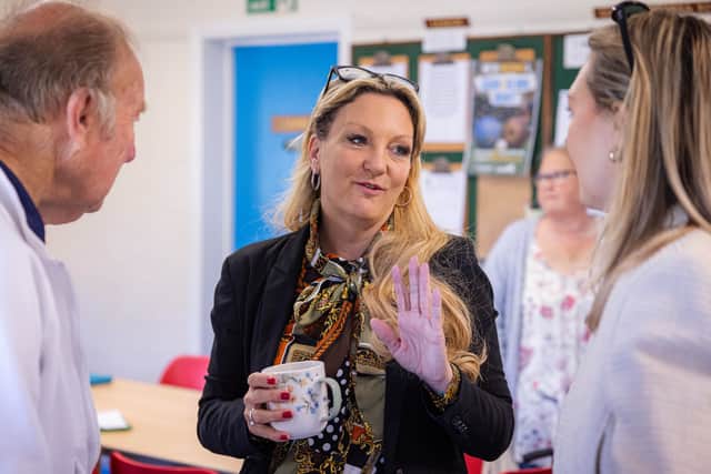 Amanda Martin speaking to residents in Cosham
