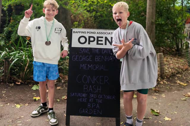Junior winner Hadley Haynes and runners up Albert Peet loved competing in this traditional conker game