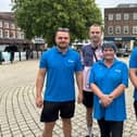 Kevan Birkett's wife Claire with their three sons at March for Men with Kev 2026.