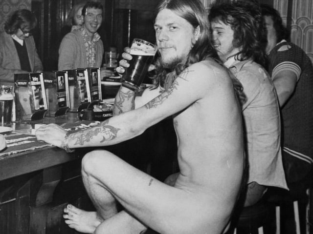 Barry Birdsall enjoys a pint at the Newlands Hotel on Hyde Park Road after becoming the first Leeds streaker.
