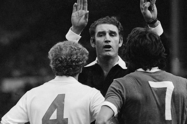 Referee R Matthenson sends off Billy Bremner and Kevin Keegan after they traded punches during the Charity Shield clash at Wembley