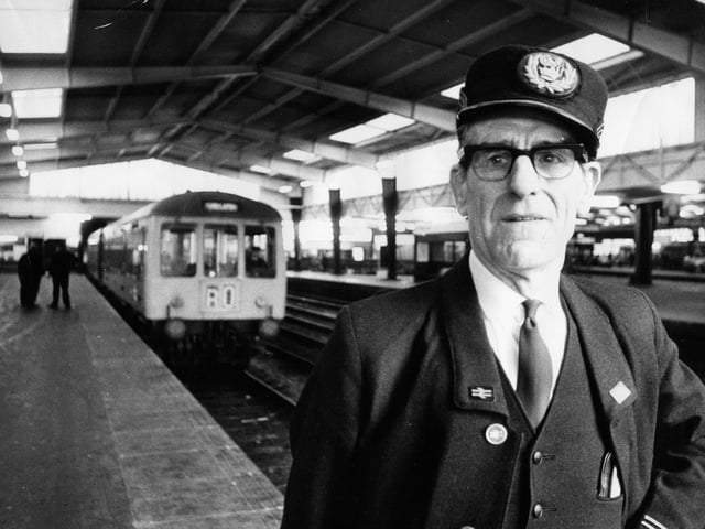 This is George Cooper pictured at Leeds City Station who retired as a chief supervisor with British Rail after nearly 50 years service.