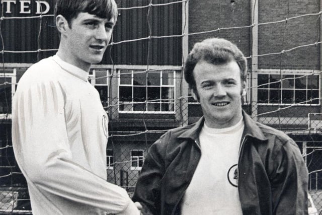 New recruit Allan Clarke is welcomed to Leeds United by Billy Bremner.