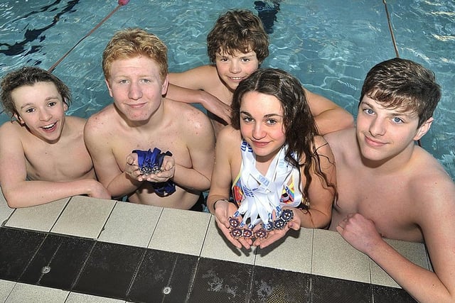 Top Scarborough swimmers Joe Kelly, Angus Leckonby, Finnian Hutchinson, Amy Corcoran and Adam Dawson at the indoor pool in 2017, just weeks before the pool closed for ever.