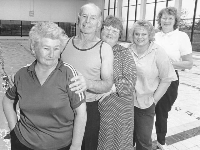 Pool staff pictured in 1990: Betty and Jack Tordoff, Joan Fisher, Julia Weighell and Anne Kay.