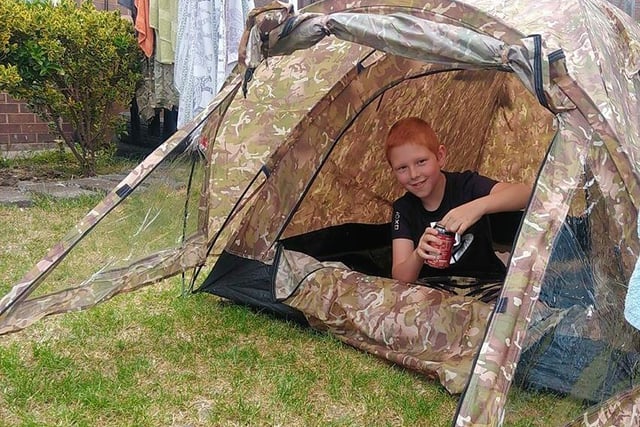 Katrina Burnell said: "My son camping out in the garden. Happy at being outside still... Curtis Hutchinson Leeds age 10, keeping safe and isolated during lockdown."