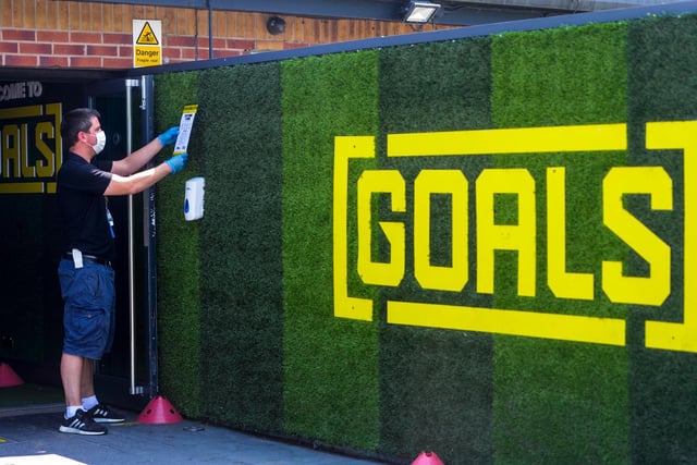 Ahead of the restart workers at Goals in Leeds, West Yorks., implemented a series of new measures to keep players safe as they returned to play.