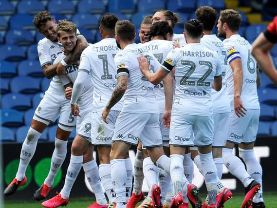 Leeds United celebrate at Elland Road following Patrick Bamford's opener.
