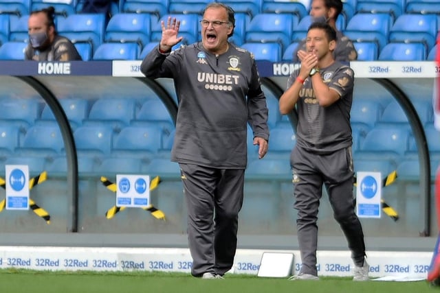 Marcelo Bielsa barks instructions to his side as they struggle for possession, something they aren't used to.