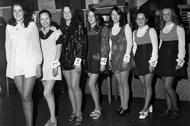 Entrants for the Wigan Carnival Queen competition line up in 1972